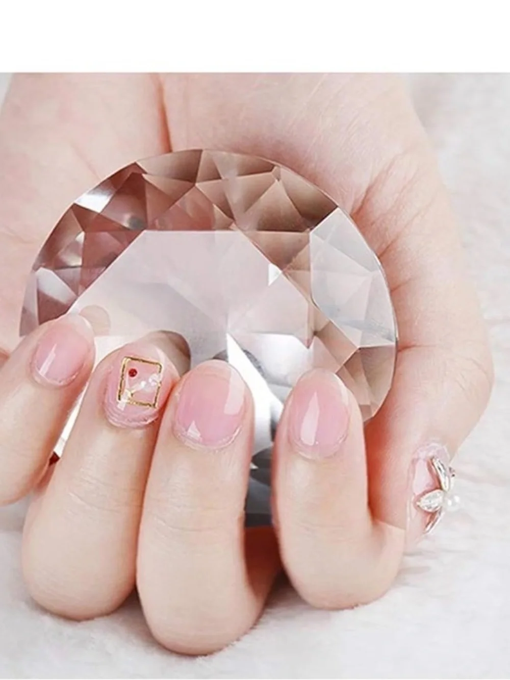 Diamond crystal clear glass paperweight, photography lens